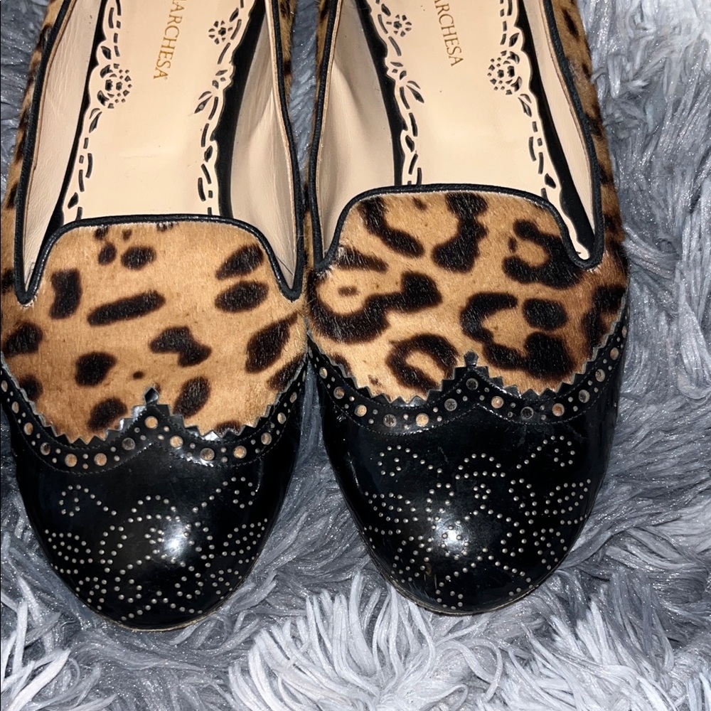 Marchesa Pony Fur and Laser cut Patent Leather Leopard Flats 41 US 11 - Picture 3 of 9